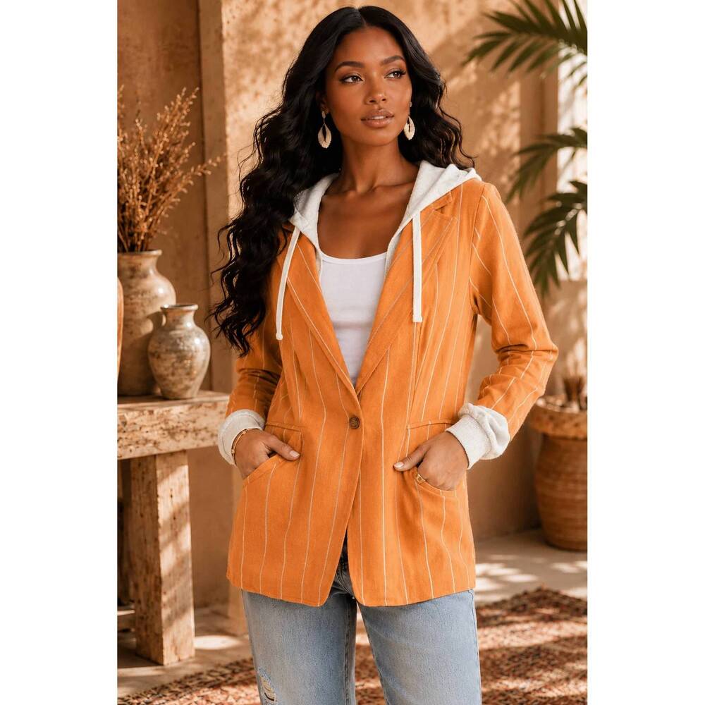 NEW SURELYMINE golden hour striped hooded blazer jacket in orange